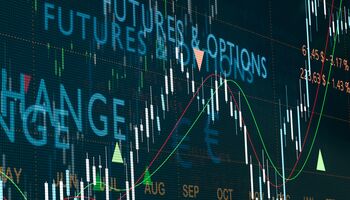 Close-up of a stock exchange screen showing stock market charts and diagrams